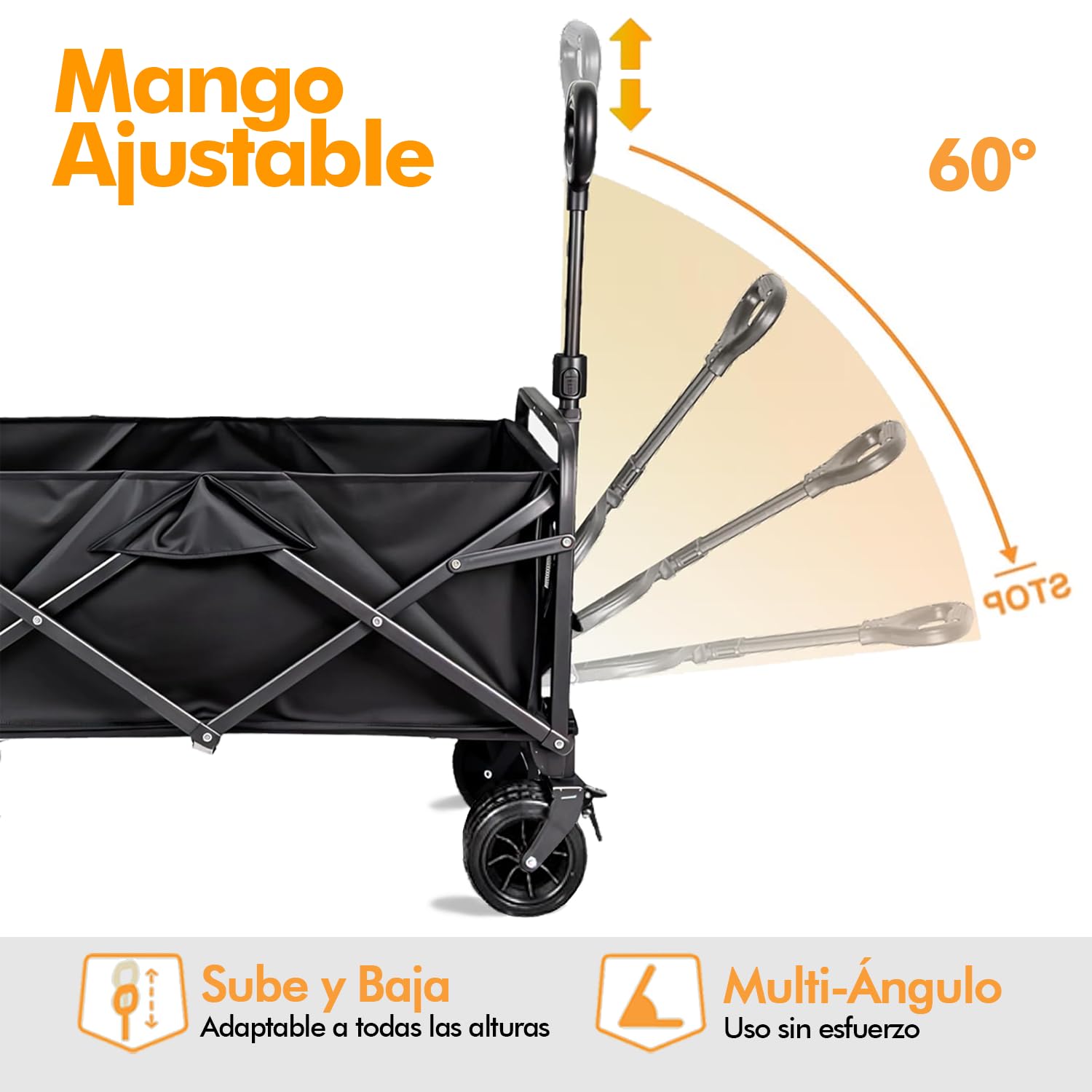 Carrito Transporte Multiusos XXL Carro Plegable Todoterreno para Playa Jardín Camping Compras Mango Telescópico Ajustable Tela Resistente e Impermeable Estructura metálica. Carretilla Carga Máx 150KG