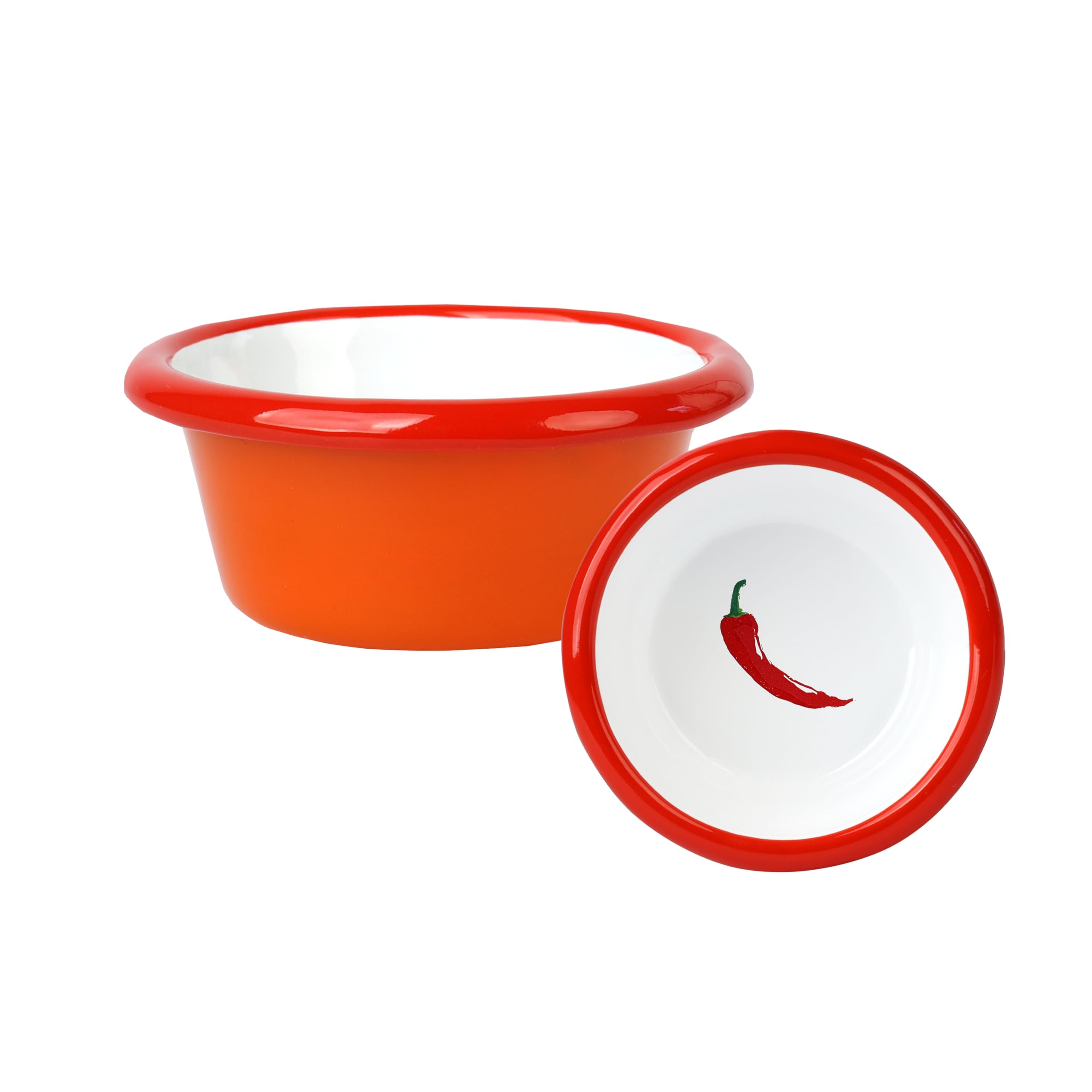 Talking Tables Small Enamel Dipping Bowl, 8cm Chilli Design - Enamel Condiment Bowl for Chilli's Dips, BBQ Sauces, Mexican Themed Tableware & Camping