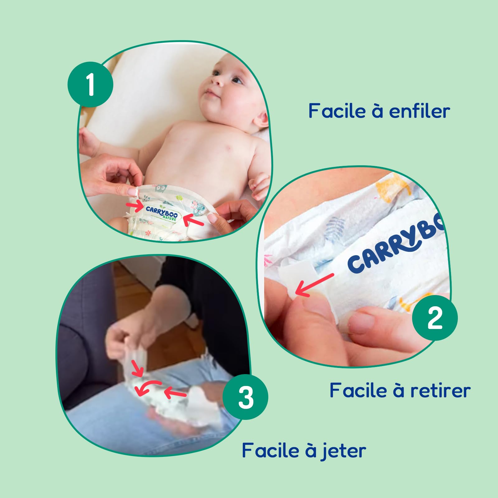 CARRYBOO Couches Taille 5 (12-25kg) Peaux sensibles Ultra absorbantes 12h Anti-fuites Fabriquées en France 120 Couches Pack 1 Mois