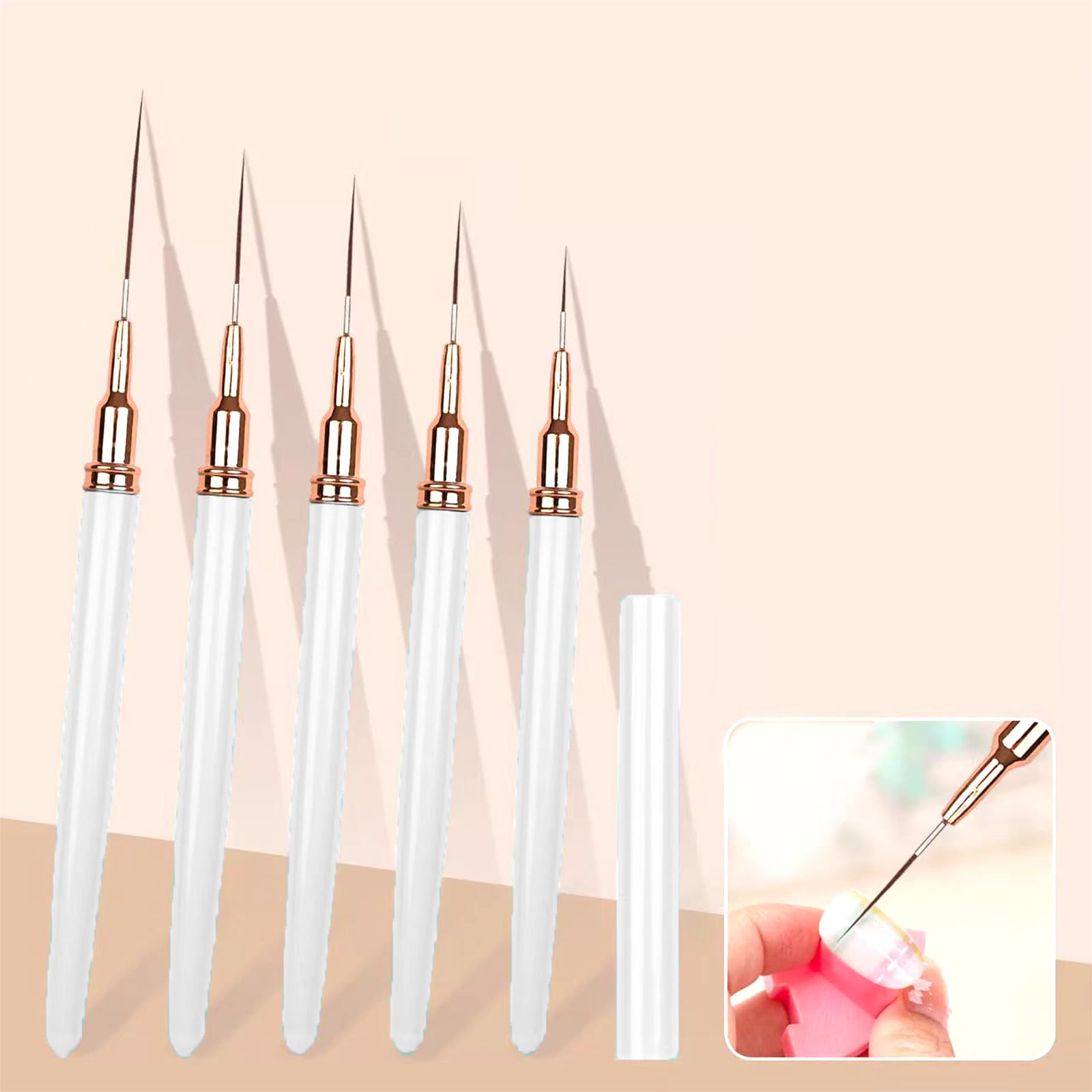 5 Piece Liner Brush Set Fine Tip Nail Art Drawing Tools for Gel Polish Manicure Painting Salon or