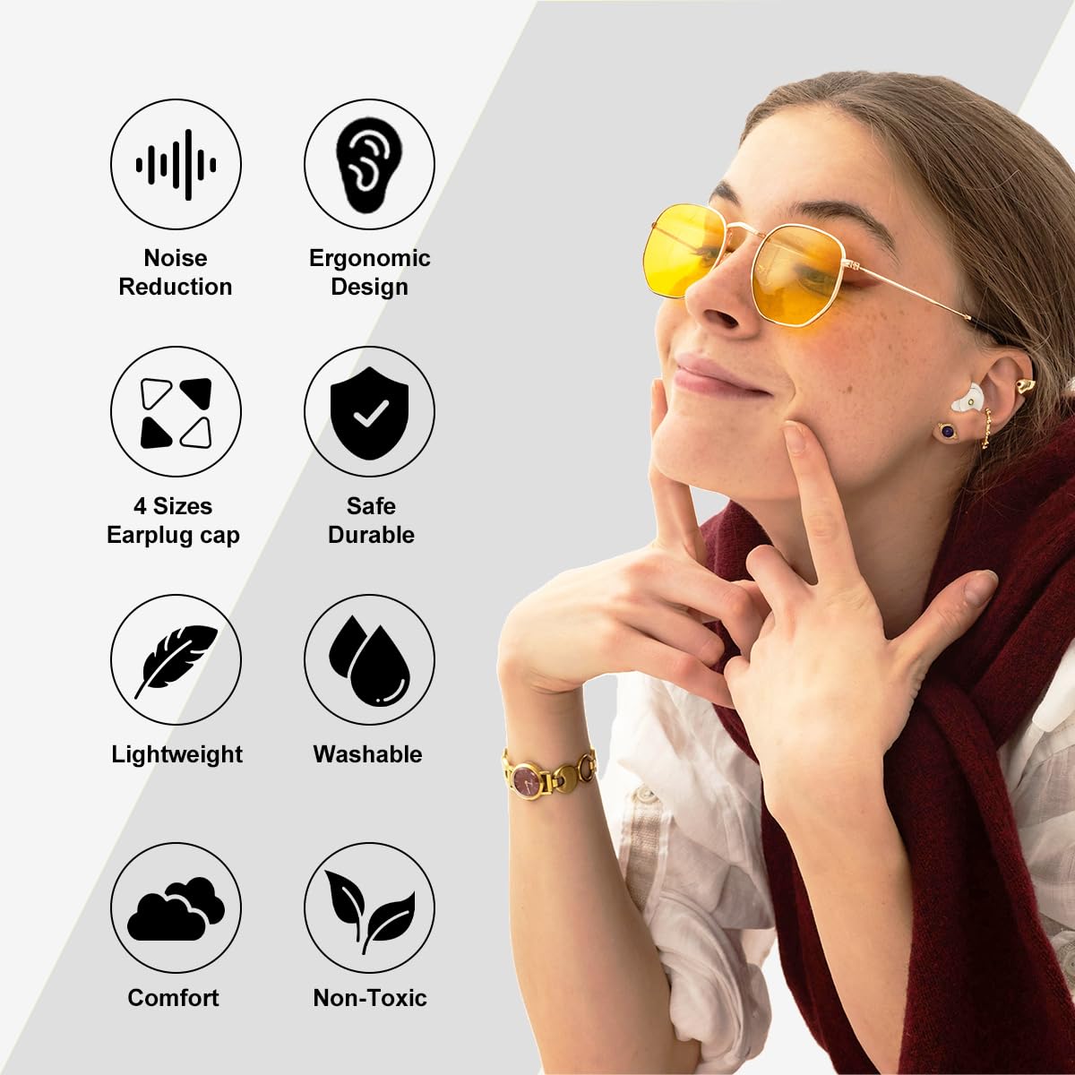 Tappi per le orecchie per dormire, per concerti, con cancellazione del rumore, riutilizzabili, in morbido silicone, per viaggi, messa a fuoco, lavoro, protezione dell'udito da 33 a 45 dB, con
