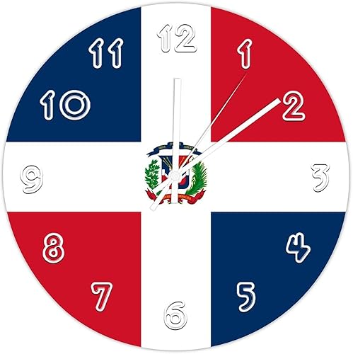 Reloj de pared de República Dominicana Reloj de pared con bandera de República Dominicana para dormitorio, sala de estar, hogar, oficina, escuela,