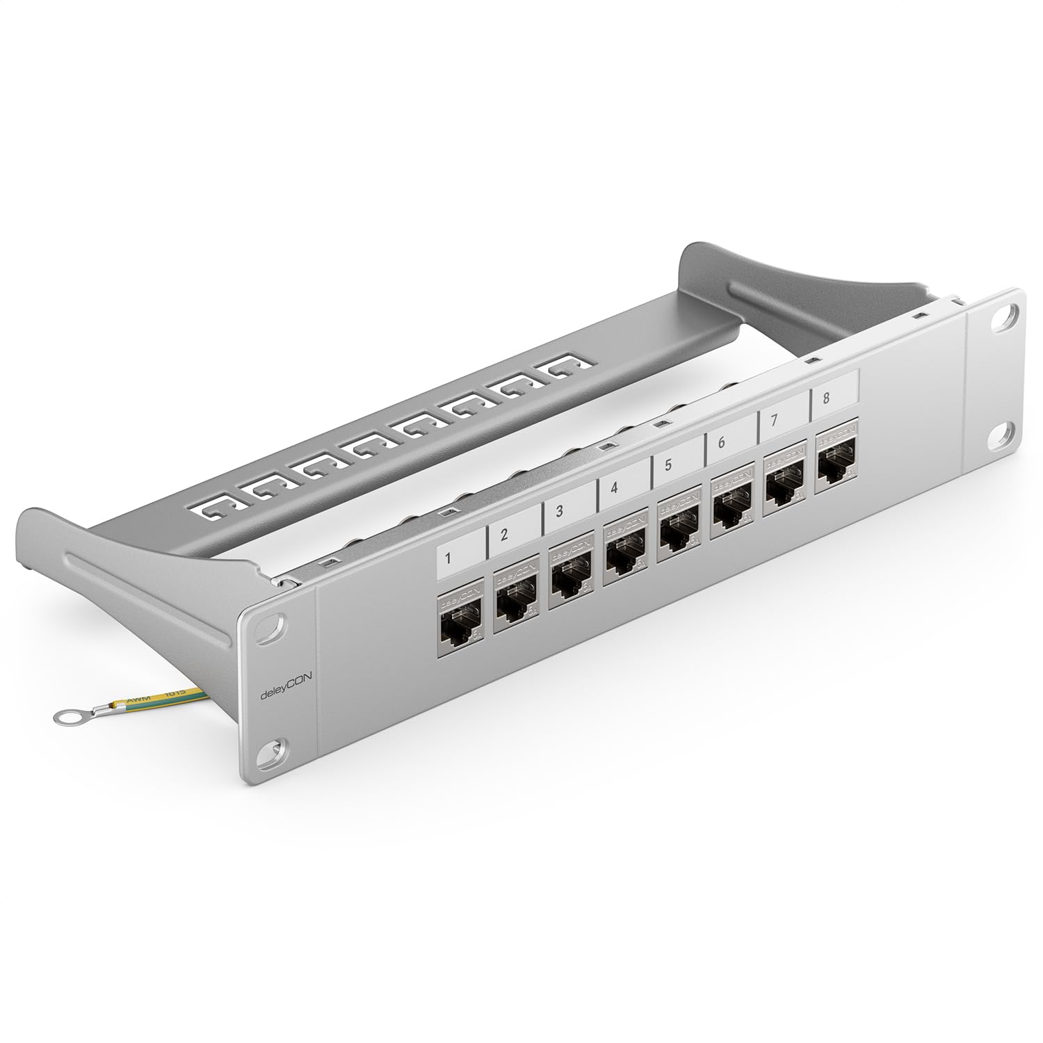 deleyCON Kit de 8 Ports Panneau de Brassage Modulaire 1 U 10" Installation en Rack + 8x Modules Keystone RJ45 CAT6a Compatible avec Câble Réseau LAN CAT5 CAT6 CAT7 Câble D'Installation Gris