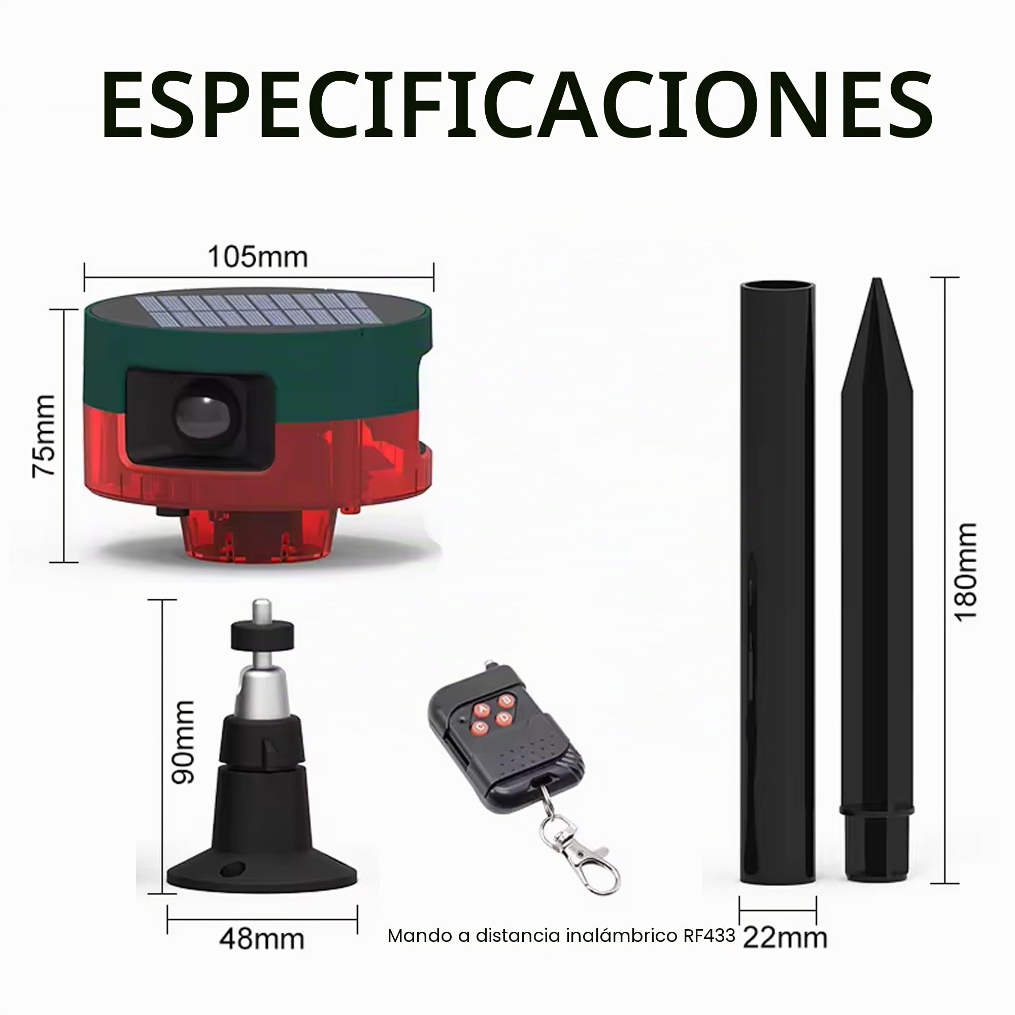 Alarma con Sensor de Movimiento Solar para Exteriores: Sonido de ladridos de Perros y Disparos, Sirena Fuerte de 129 db, admite grabación, 13 Tipos de Sonido (911S Red 2PCS)