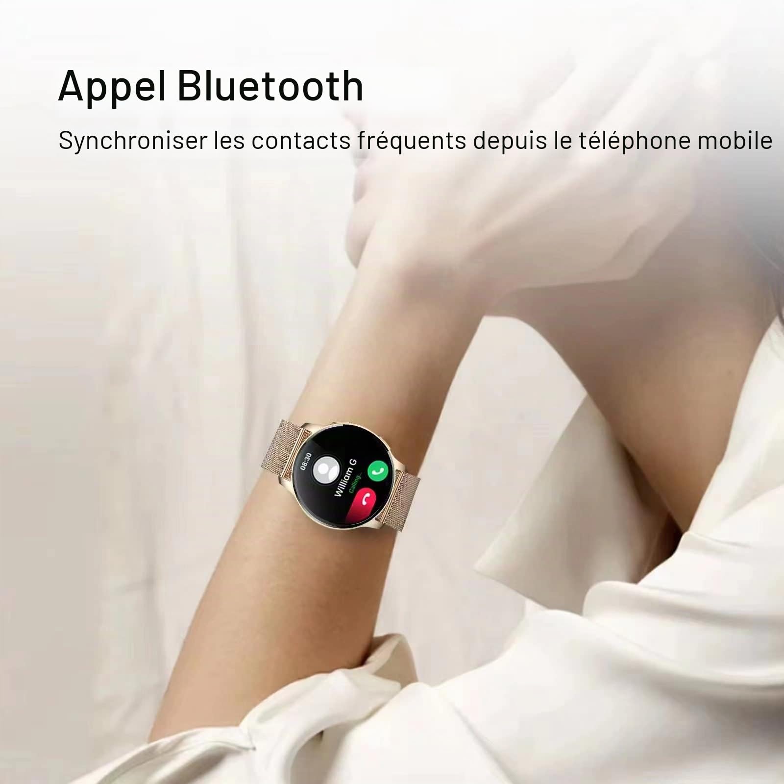 Montre Connectée Femme Repondre Appel avec Résolution Ronde 360 * 360 Étanche IP67 Podomètre 20 Modes de Sport Rappel de Notification APP pour Android iPhone
