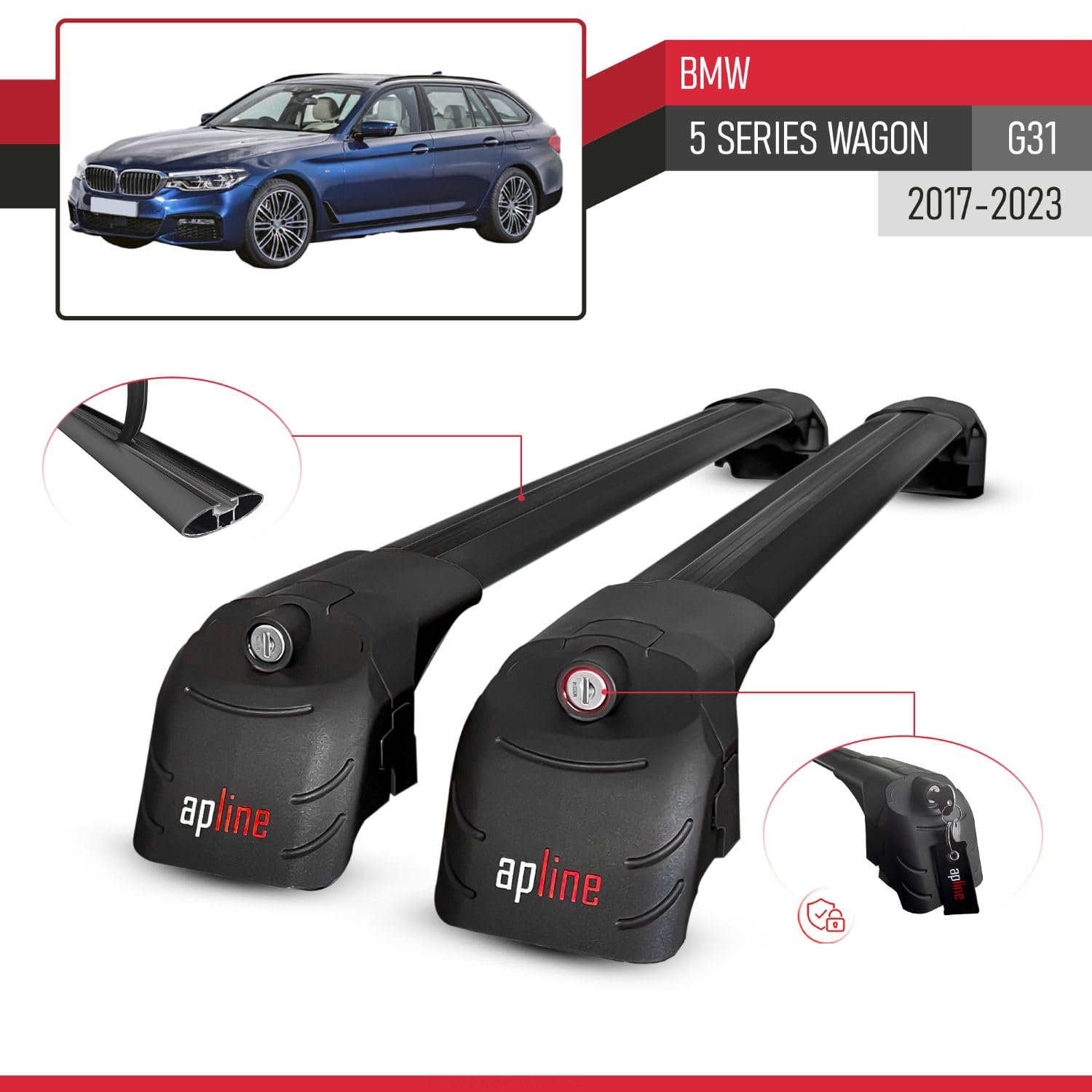 Compatibile con BMW Serie 5 (G31) Wagon 2017-2023 Modello ACE-2 Barre Tetto Portapacchi Auto Barre Portatutto Nero Alluminio 2 Barre