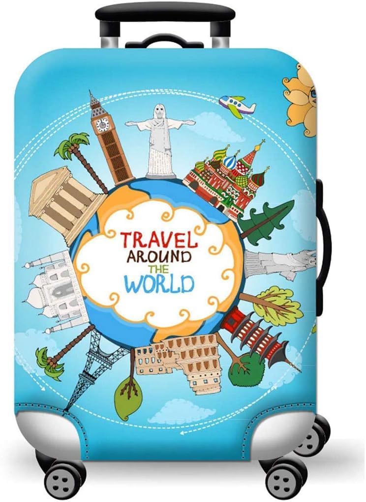 Trolley Printed Cover Luggage Bag Polyester | Trolley Bags | Suitcase | Travel | Protector | Printed | Washable| Anti-Scratch (Blue, 18-22 INCH (Small))-image-27