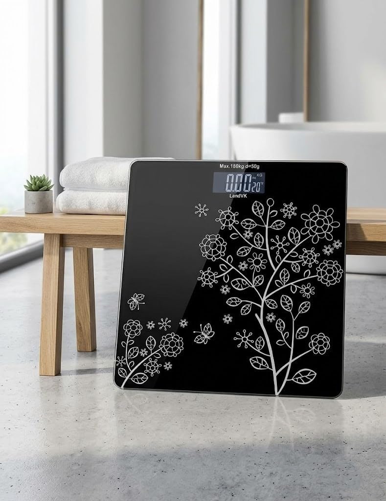 Digital Personal Bathroom Scale with Backlit LCD Display, High Precision Electronic Body Weight Scale with Toughened Floral Tempered Glass Platform (180kg Capacity)-image-38