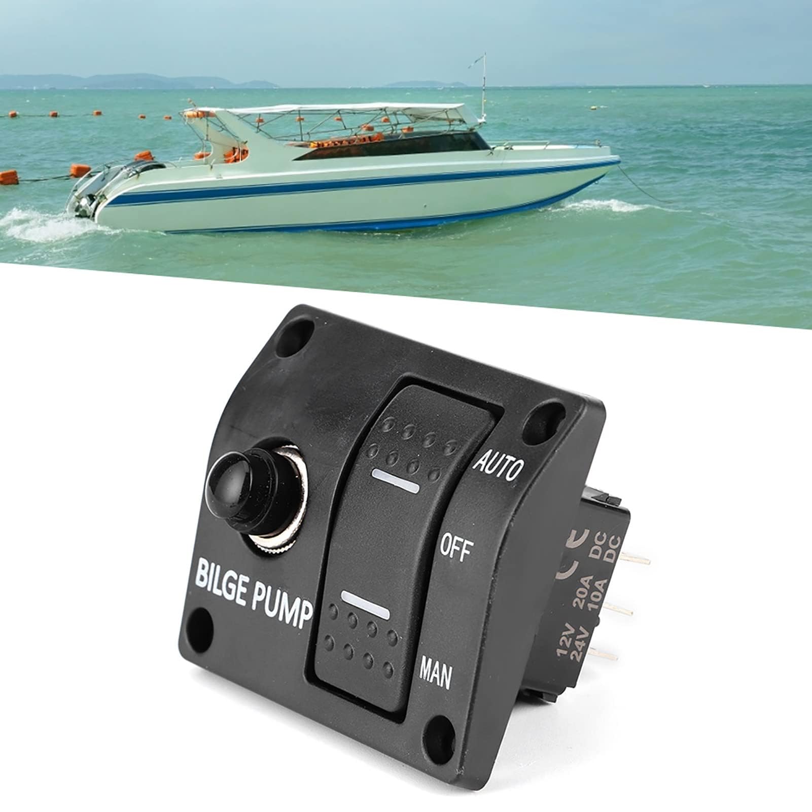 Pannello Interruttori Pompa di Sentina a 3 Vie, Automatico/Spento/Manuale interruttore pompa sentina 12v /24v con Indicatore LED Per il controllo delle pompe di sentina in corrente continua