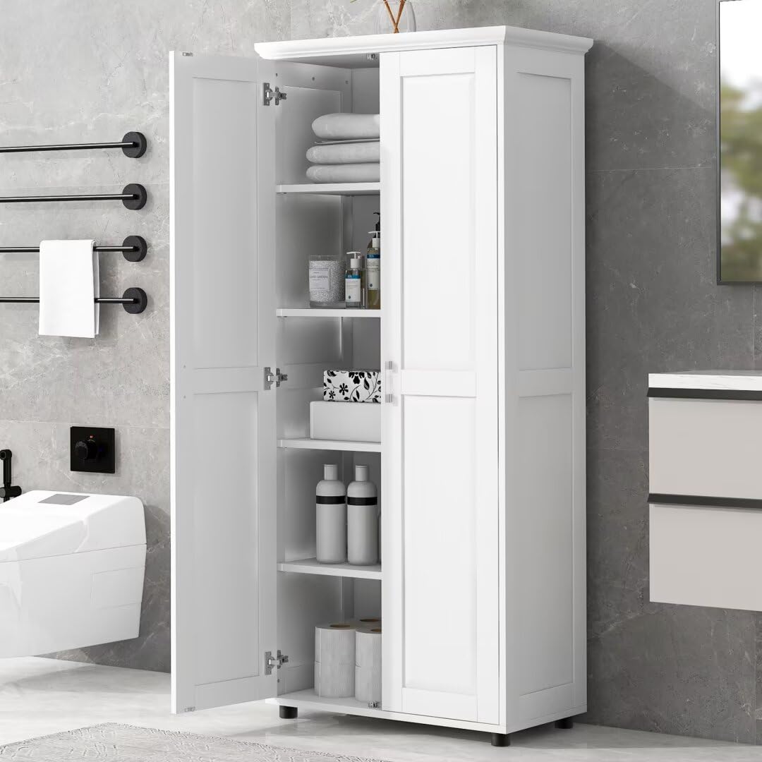 72" Tall Bathroom Storage Cabinet with 2 Doors for Bathroom, Freestanding Floor Cabinet with Adjustable Shelves, Large Wood Linen Cabinet for Bathroom