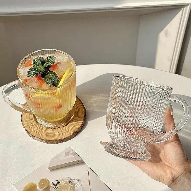 Large Ribbed Glass Coffee Mugs Set of 4,16 Oz Clear Espresso Mugs with Spoon, Glass Tea Cups with Handle Diner Latte Cup with Footed Base for Hot Beverages,Cappuccino Cups, Stylish Drinkware - Image 8