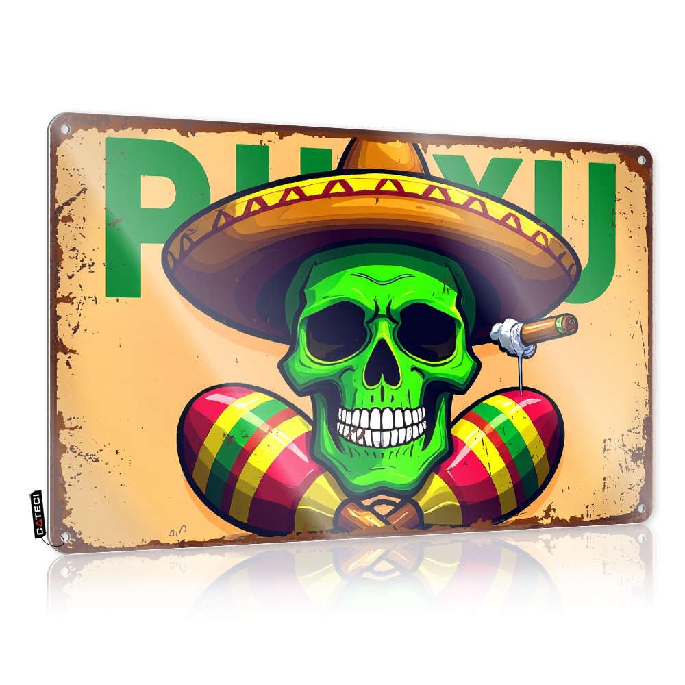 Sujd Colour Tin Wall Decor Metal Custom Tin Sign, Gift For Biker Fade Resistant Skull Wearing Sombrero With Maracas. For Home Kitchen | New Vintage Decor For Cottage Party(30X40cm)