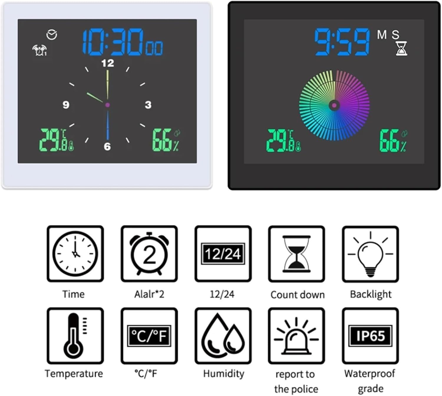 Stacje pogodowe, 5-calowa cyfrowa stacja pogodowa, elektroniczny termometr, IP65, wodoodporny, miernik temperatury i wilgotności, monitor, zegar domowy, na prezenty do biura i domu