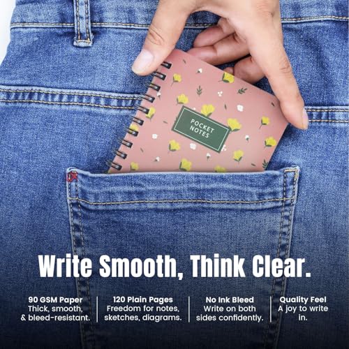 Image of mudrit Pocket Size Notebook, Small Spiral Diary, 120 Plain Pages, 90 GSM ideal for Gratitude List, Daily Goals Planner, To Do List Organiser, Size A6