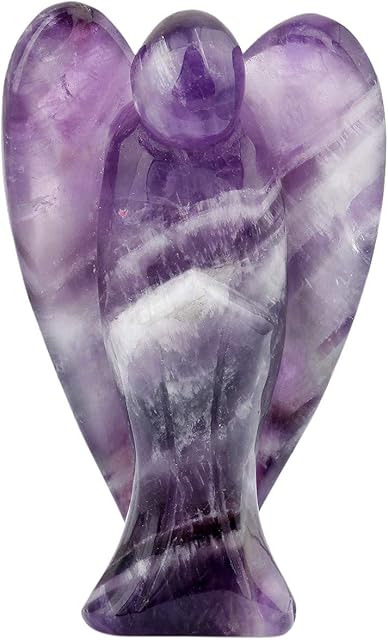 mookaitedecor 3 Inch Pocket Guardian Angel Crystal Gemstone Carved Figurine Statue Ornament Decoration,Reiki Healing Stone Amethyst