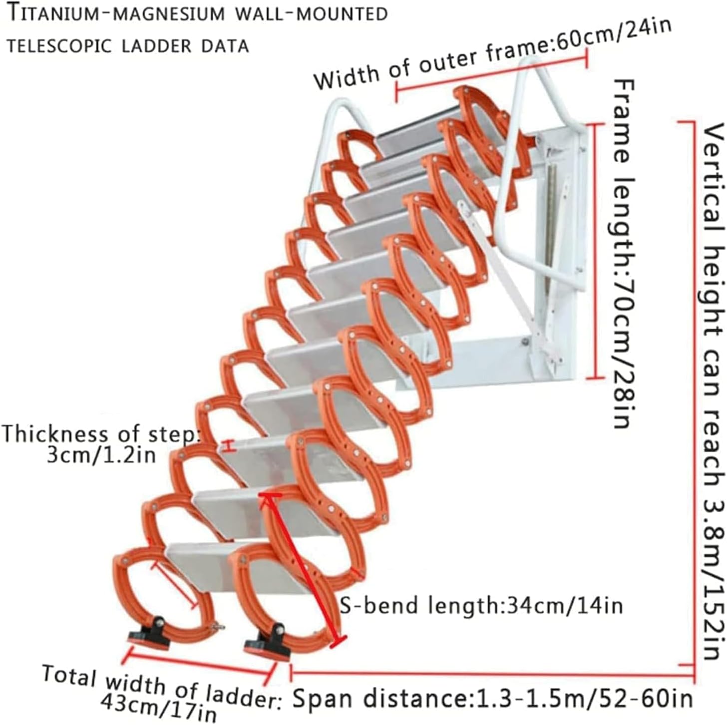 Wall Mount Loft Ladder with Non-Slip Steps Attic Stairs Pull Down Attic Ladder for Indoor and Outdoor Telescoping Folding Ladder