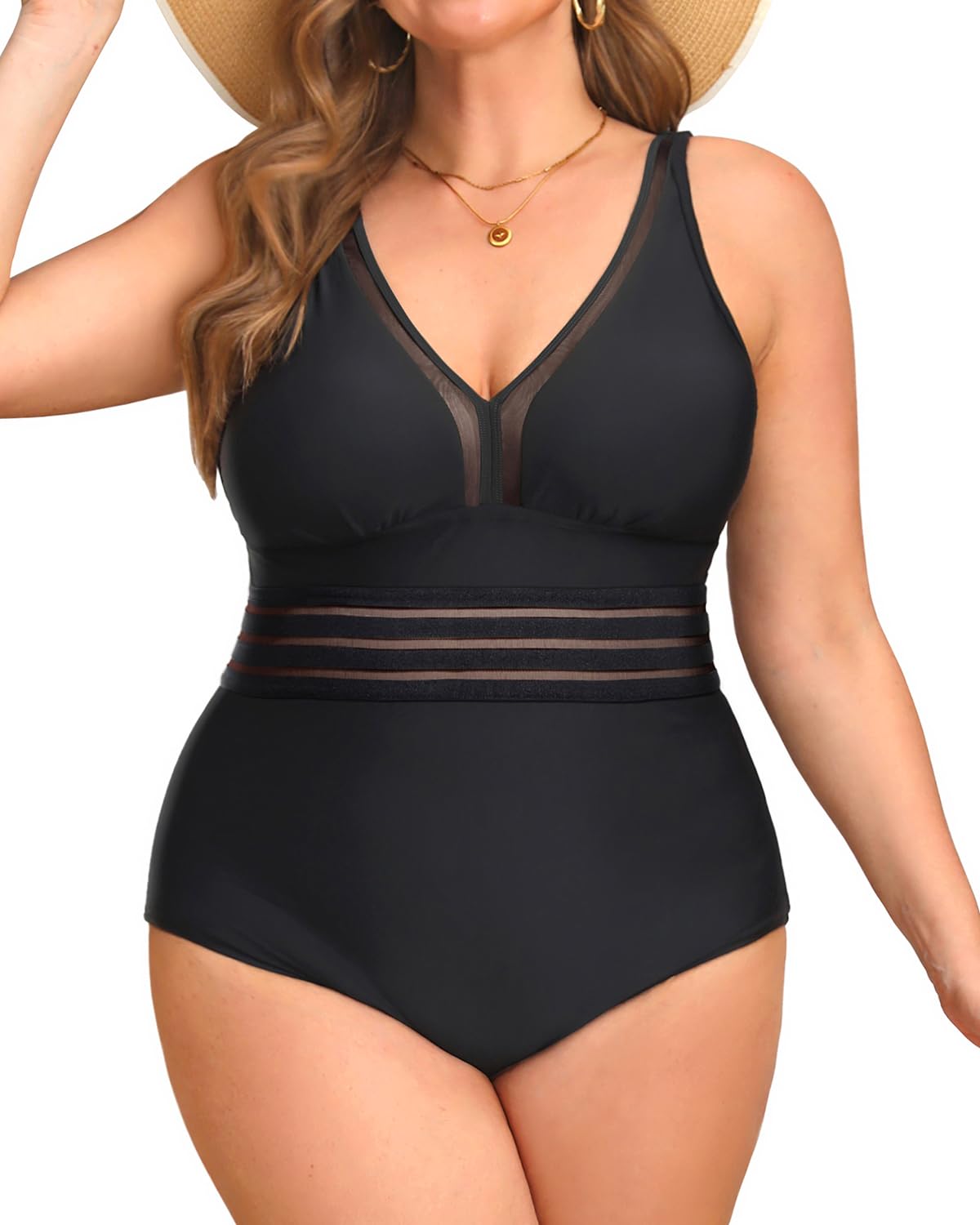 Daci Women Plus Size One Piece Swimsuits Sexy Hollow Out Bathing Suit V Neck Swimwear