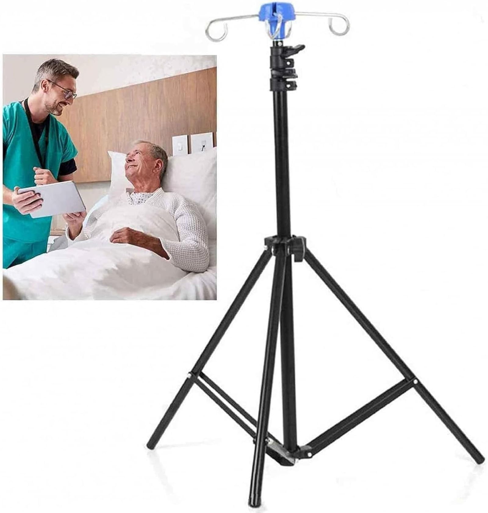 Asta portatile per flebo, supporto pieghevole per flebo con 4 ganci, supporto per flebo a treppiede regolabile, supporto per sacca di infusione per flebo medica per ospedale, clinica, sedie a rotelle,