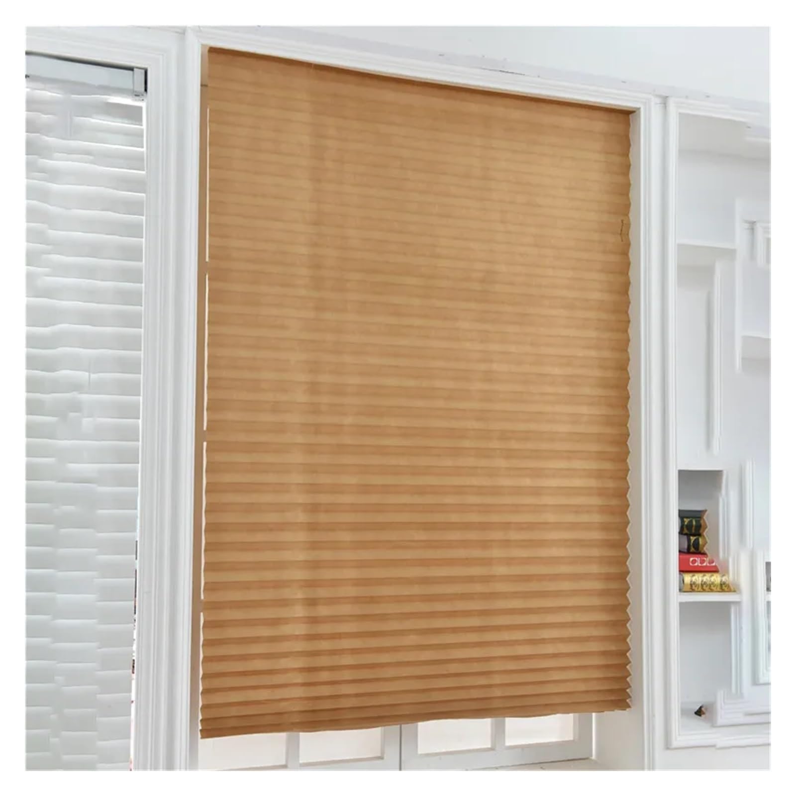 Temporary Blinds Non-Woven Shading Pleated Blinds Self-Adhesive Living Room Semi-Shading Curtains Kitchen(Brown,90x150cm)