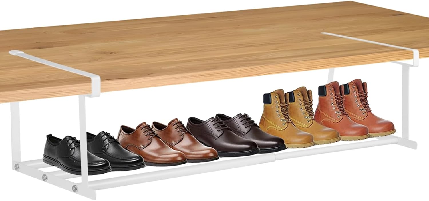 Expandable Under Cabinet Shoe Organizer, Retractable Under Shelf Shoe Rack, No Drilling Adjustable Hanging Storage Rack for Pantry Cupboard