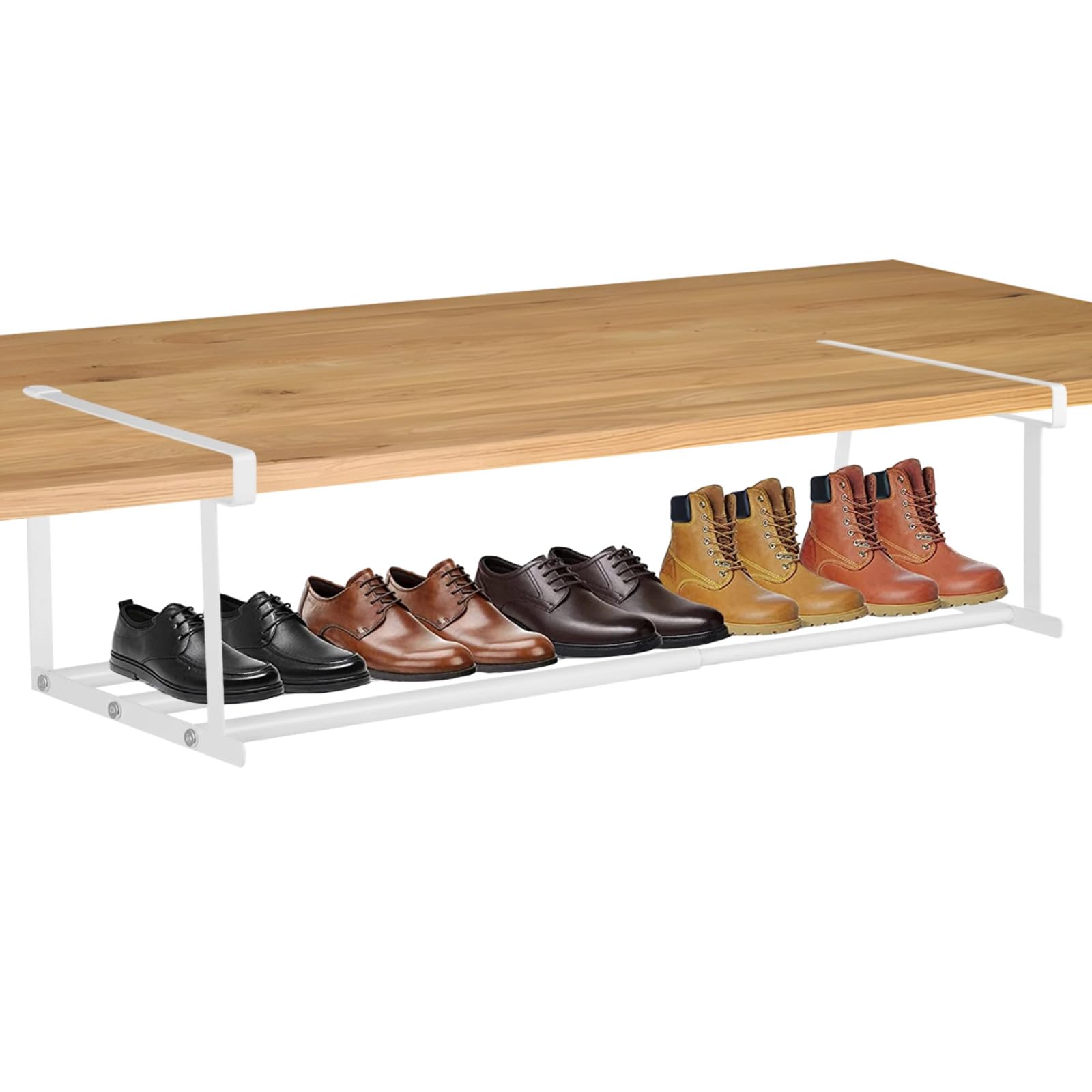 Râtelier à chaussures rétractable sous étagère, organiseur extensible sous meuble, rangement suspendu réglable sans perçage pour placard et garde-manger