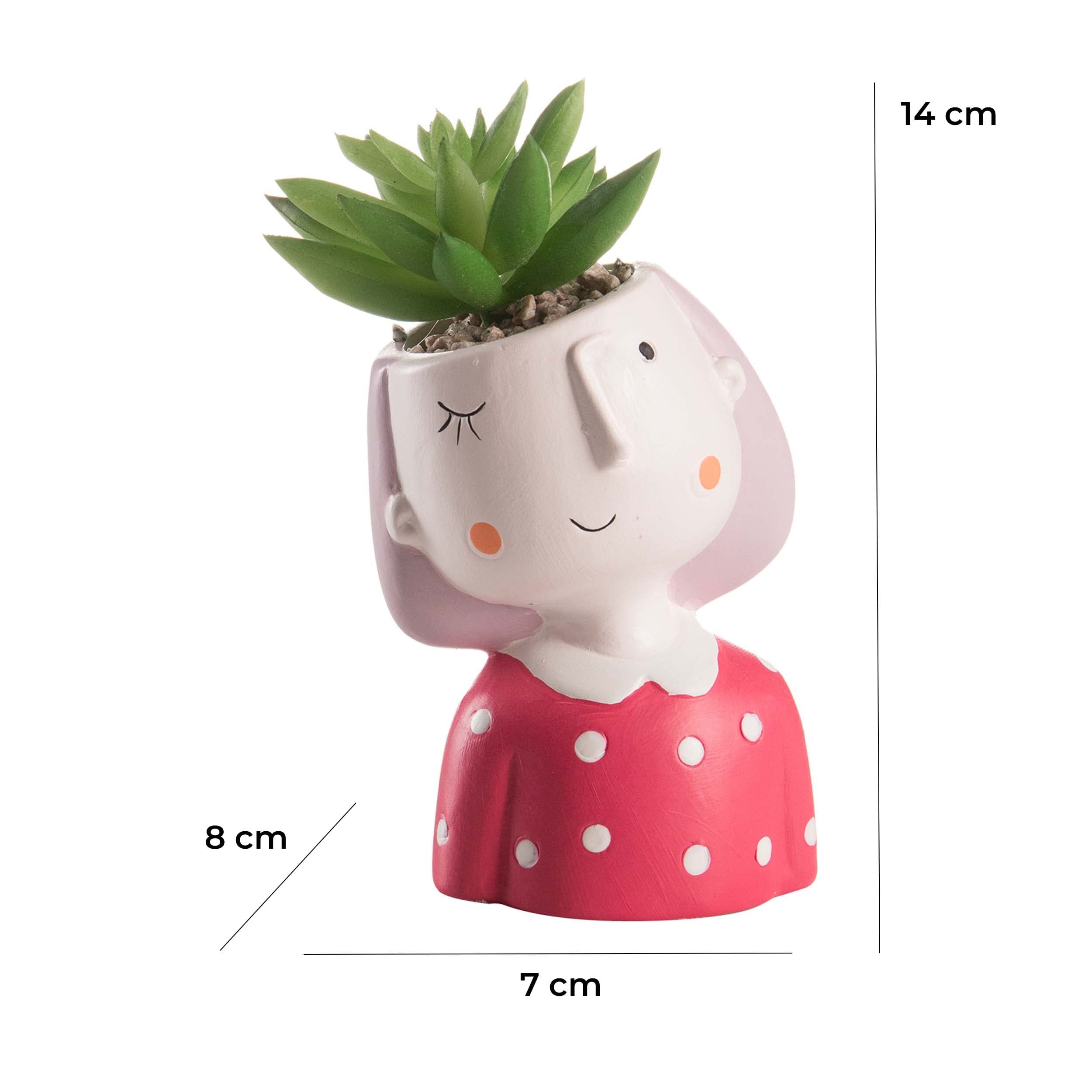 Baroni Vaso Testa Girl con pianta Artificiale. Set 4 sculture Colorate in Ceramica 8X7X14 cm