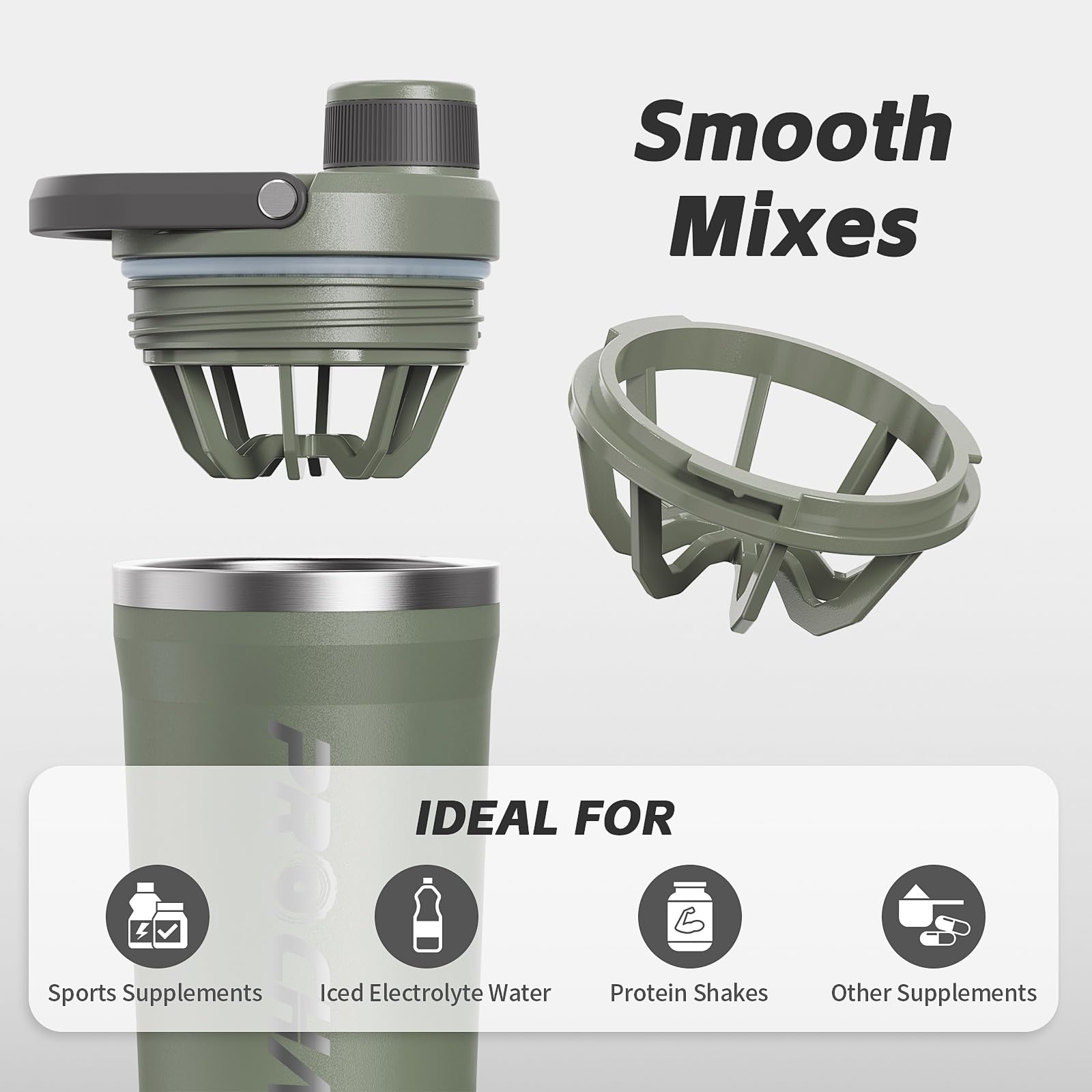 PROCHAIN Insulated Stainless Steel Protein Shaker Bottle, 20oz Metal Mixer — Amazon image 4