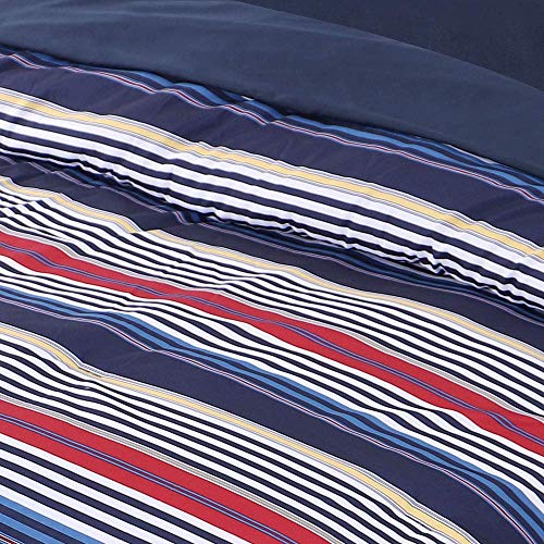 Image of EMME Queen Comforter Set-Bed in A Bag Striped, 7 Piece Navy Red Bedding Sets Queen Size with Sheets, Full Size Comforter, Pillowcases&Shams, Soft Down Alternative Bed Set for All Season