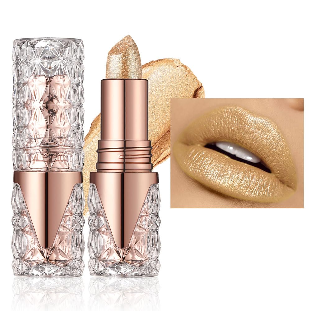 Super Lustrous Lipstick, Metallic Liquid Lipstick, Non Stick Cup Lip Gloss,High Impact Lip Color with Transfer-proof Wear, Long Lasting & Waterproof Lipstick Makeup for Women (01#gold, 1)