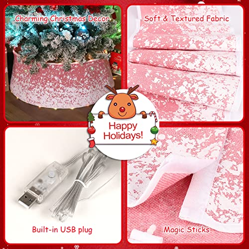 Attgreat Christmas Tree Collar, 17 Light Modes Christmas Tree Skirt, 30 Inch Burlap Tree Skirt, 40Led Christmas Tree Ring With Snow Spray For Farmhouse Rustic Party New Year Christmas Tree Decorations #TOP3