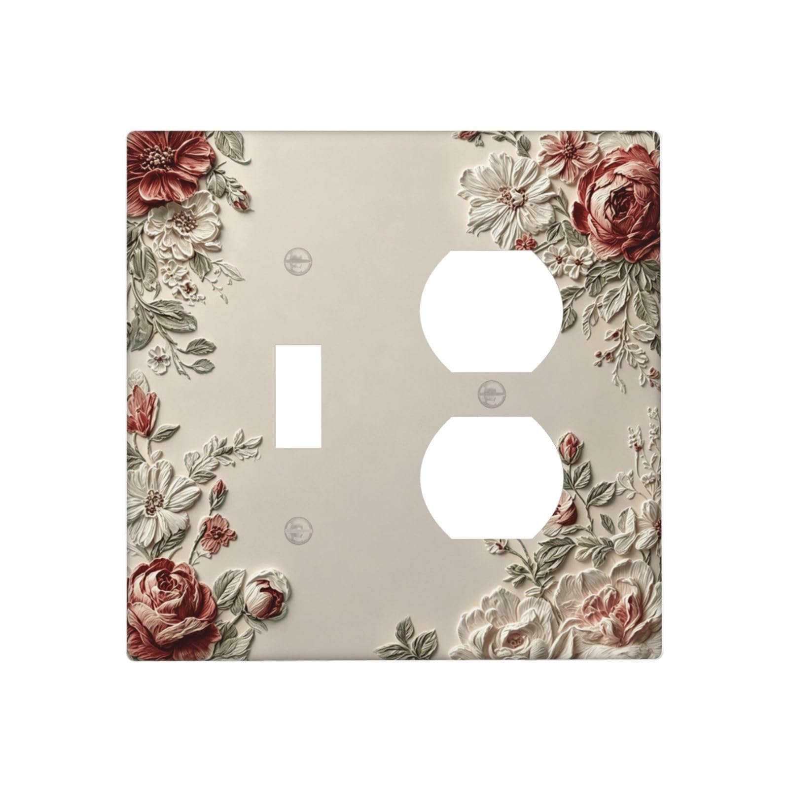Jdakhd Rose Floral Print Decorative Outlet Covers Vintage 2 Gang Wall Plate Single Toggle Duplex Combo Neutral Beige Light Switch Covers Switch Plate Cover For Home Bedroom Living Room