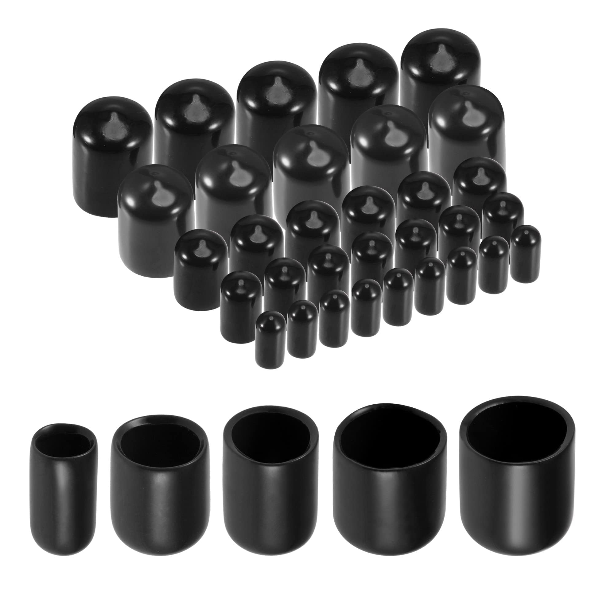 TA-VIGOR 50Pcs Rubber End Caps, 6mm / 9mm / 12mm / 16mm / 19mm ID Round Flexible Screw End Caps Thread Protectors