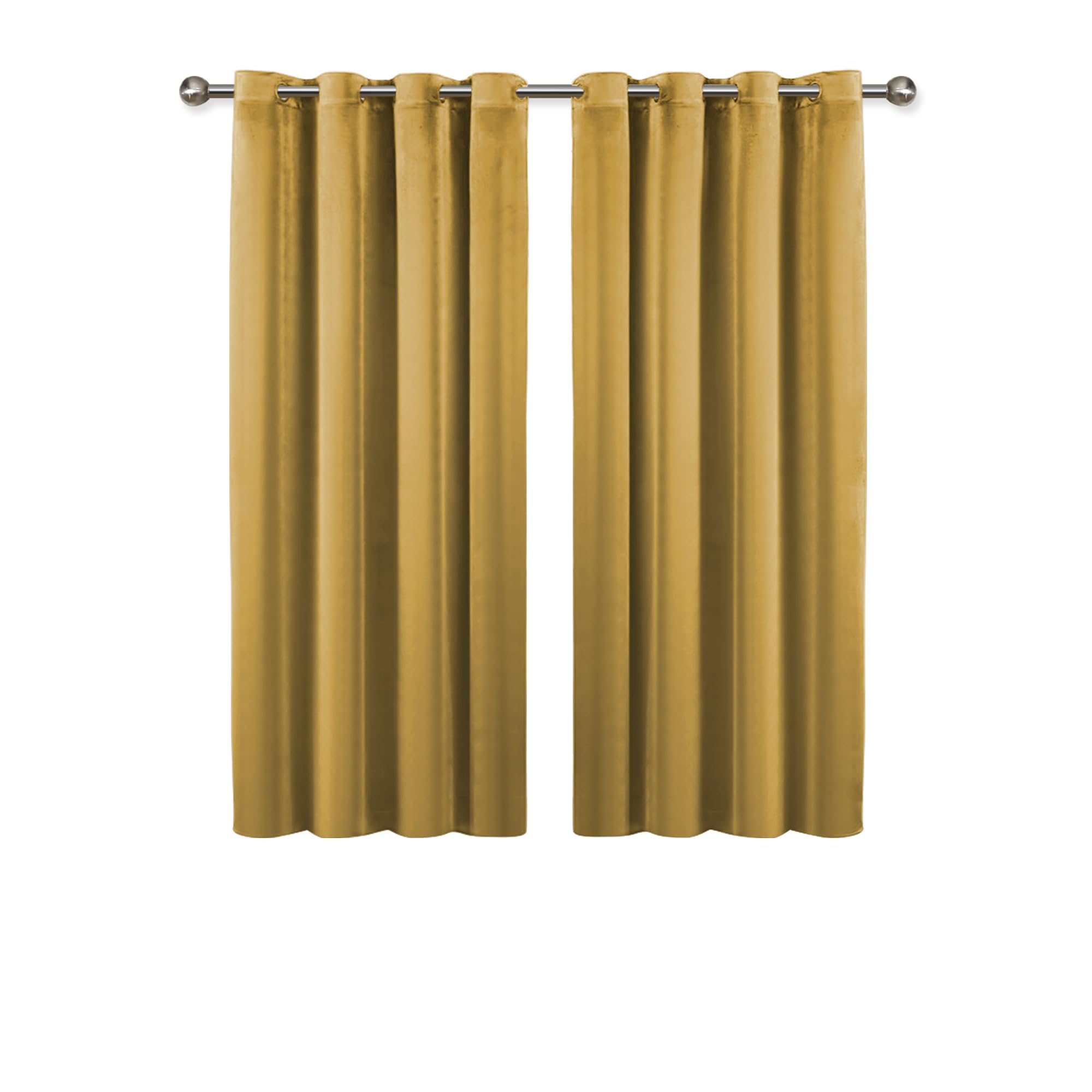 Imperial Rooms Ochre Velvet Blackout Curtains for Living Room 46x54 Fully Lined Eyelet Curtains Pair Panels + 2 Tie Backs (116cm x 137cm)