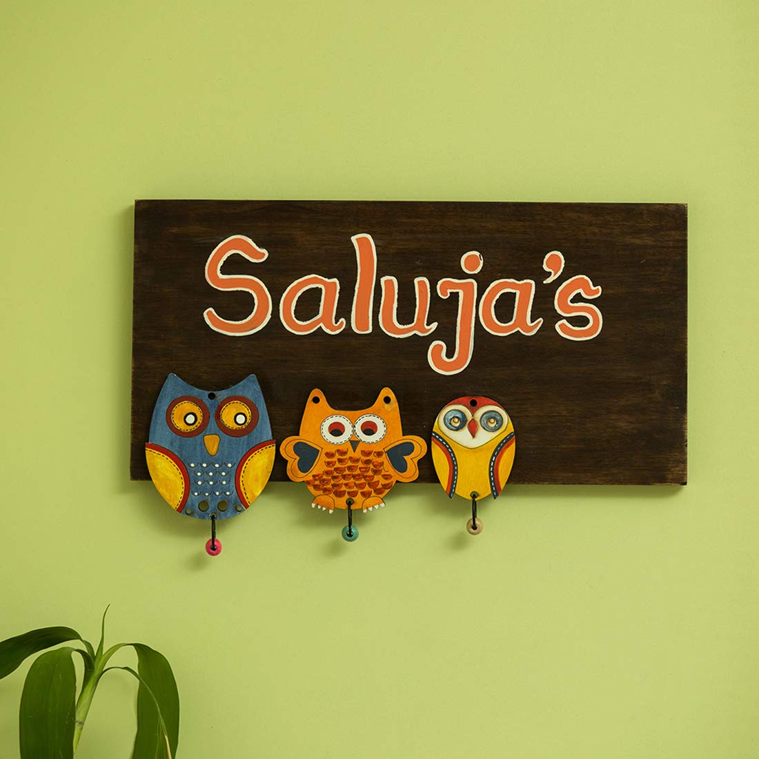 Buy ExclusiveLane 'Triple Owl Motifs' Customizable Wooden Name Plate