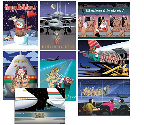 Stonehouse Collection Airplane Christmas Card Variety Pack 24 Cards & Envelopes - Funny Airplane Christmas Cards