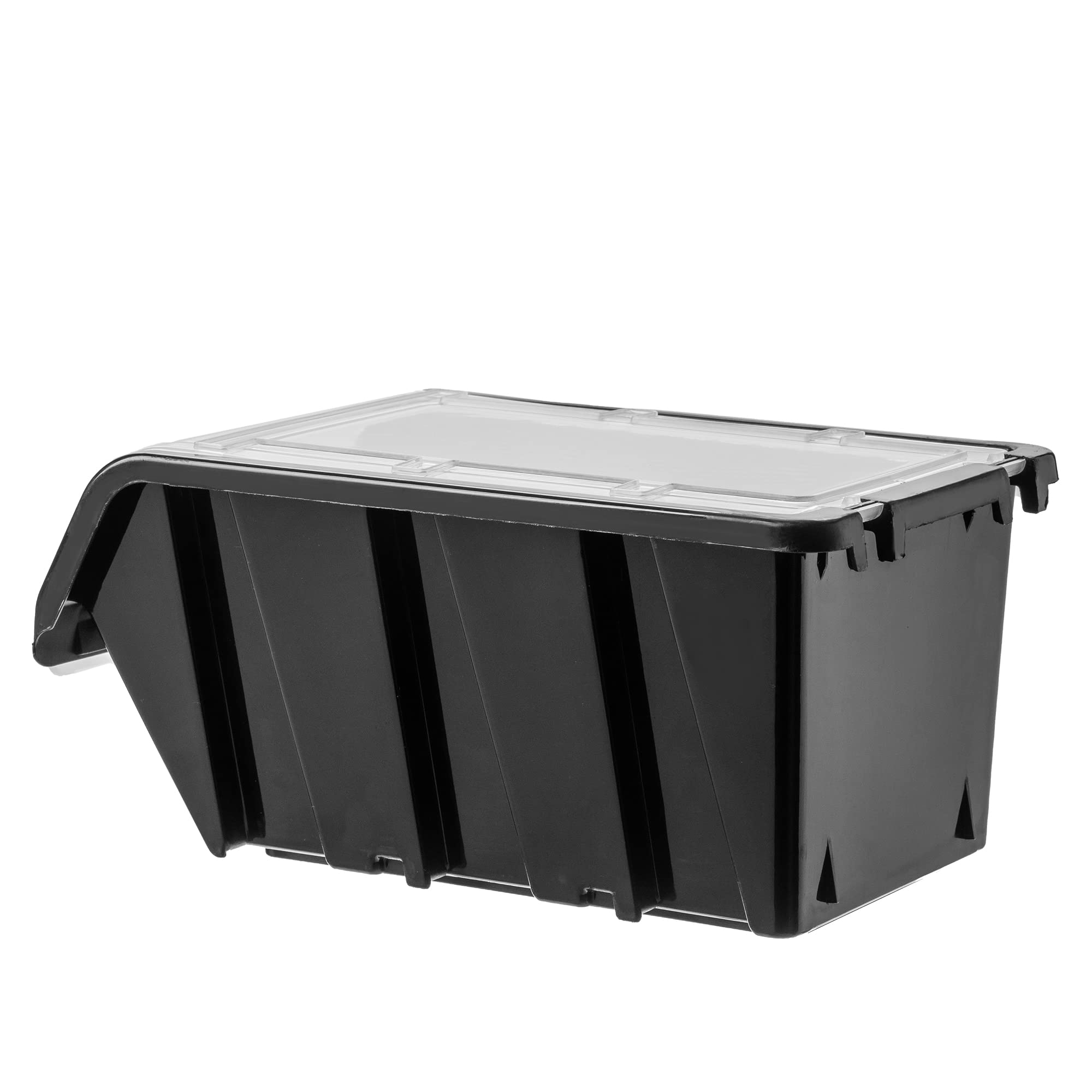 KADAX Lot de 10 boîtes de rangement empilables avec couvercle, en plastique PP, dans différentes tailles et couleurs, avec rabat pour mur d'outils (noir, 155 x 100 mm) K6533
