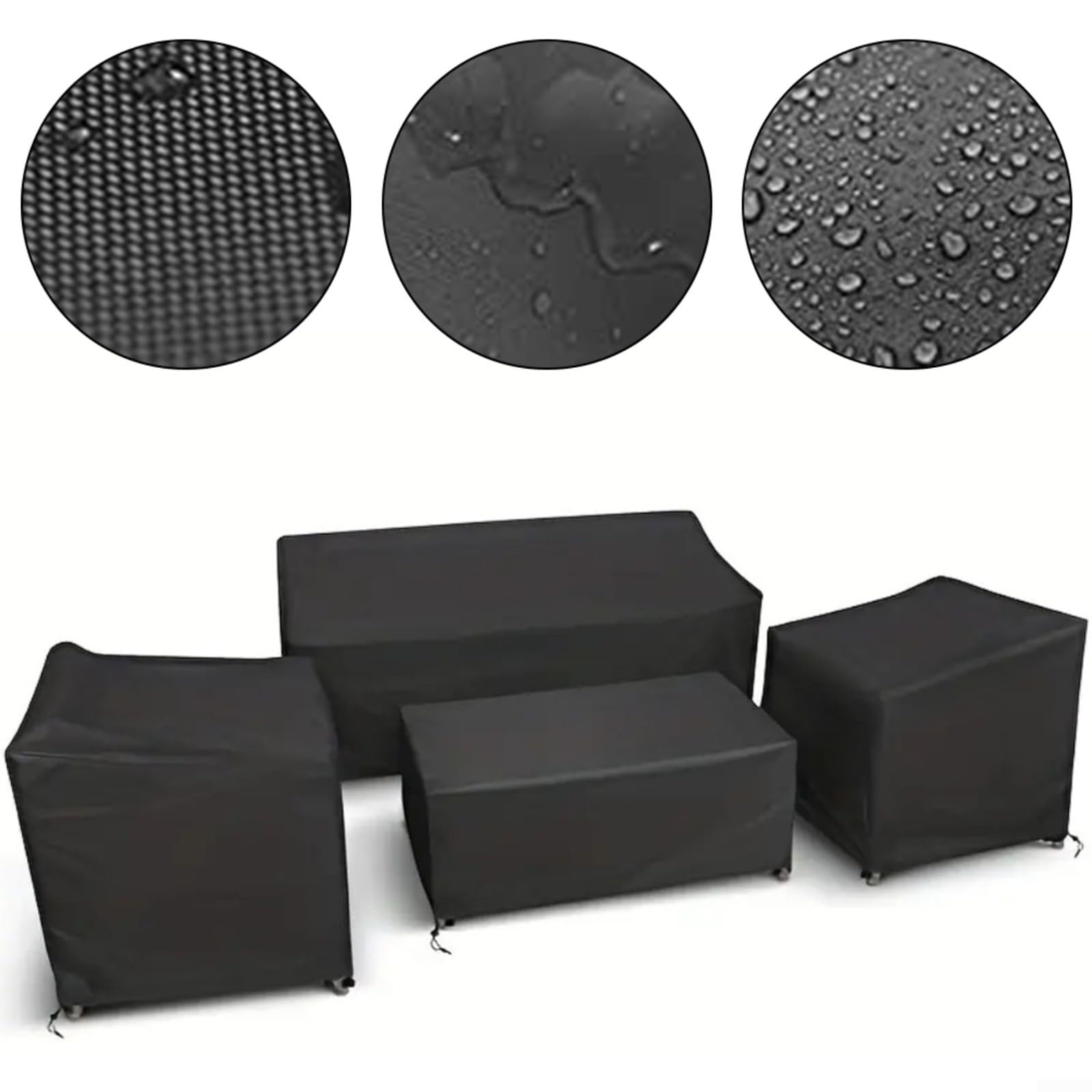 Lot de 4 housses de meubles de jardin en tissu Oxford 420D robuste, imperméables et coupe-vent avec sangles réglables pour chaises d'extérieur, canapé, table, protection contre la pluie