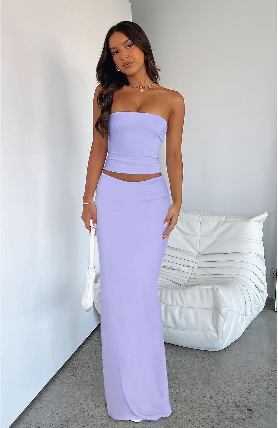 2 Piece Skirt Sets for Women Summer, Floral Sleeveless Tube Top Bodycon Maxi Skirts Y2k Vacation Going Out Outfits - Image 2