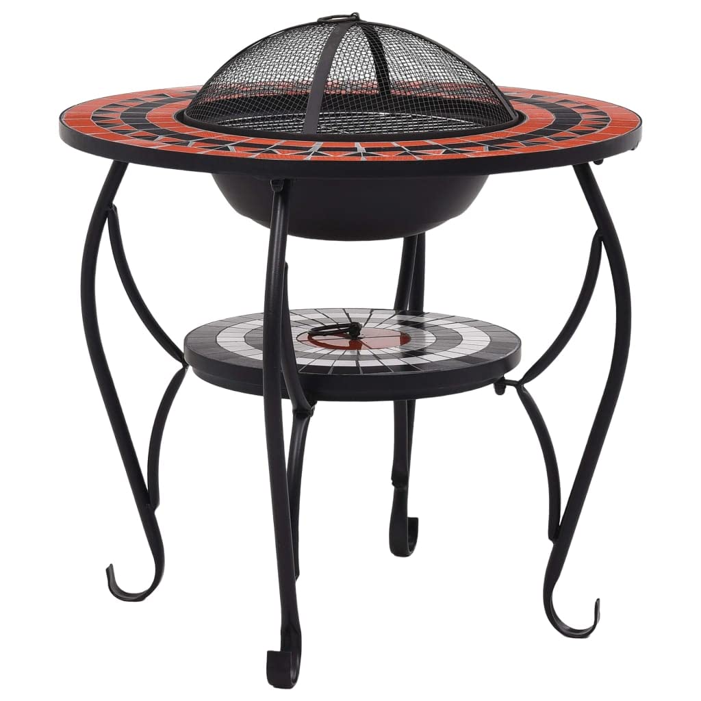 vidaXL Mosaic Fire Pit Table with a Four-leg Stand Barbecue BBQ Tables Garden Backyard Patio Campsite Fireplaces Terracotta and White Ceramic