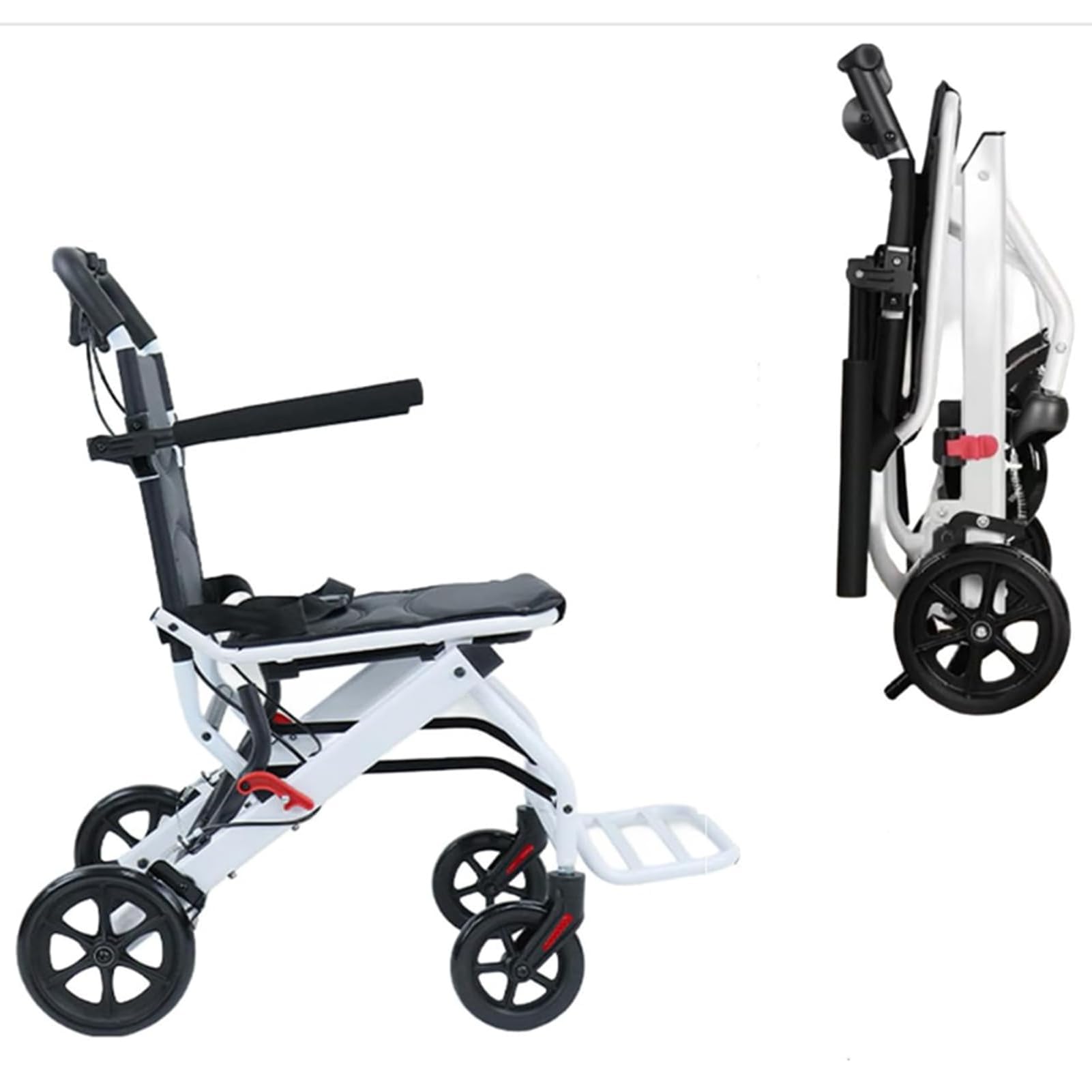 Przenośny wózek inwalidzki dla dorosłych i seniorów, lekki, składany wózek inwalidzki o ergonomicznej konstrukcji, podróżny wózek inwalidzki, regulowany pasek bezpieczeństwa, rama ze stali węglowej i