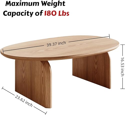 Miniatura 2 de Honyee - Mesa de centro moderna ovalada, pequeñas mesas de centro para la sala de estar - Parte superior de madera de roble con patas sólidas, mesa
