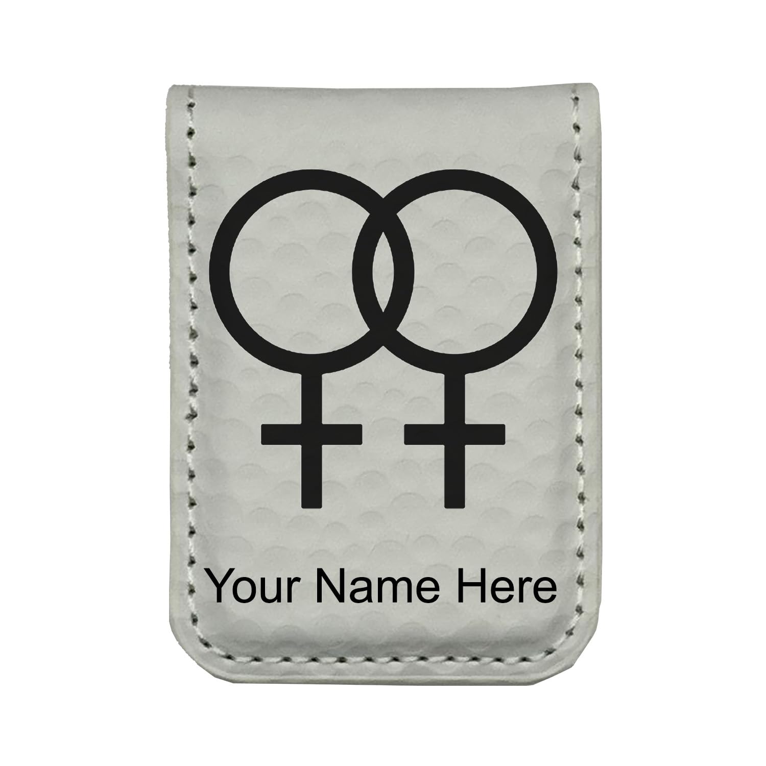 LaserGram Slim Magnetic Money Clip, Double Female Symbol, Personalized Engraving Included (Golf White)