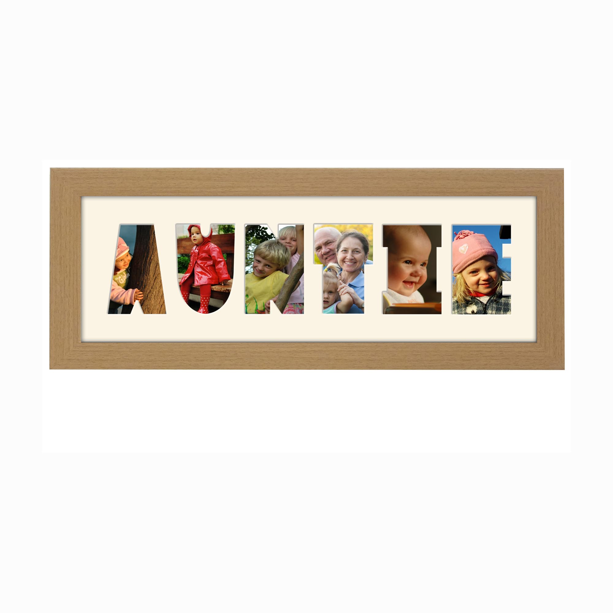 Photos In A Word Oak Finish Frame Cream Mount Auntie Photo Frame Letter Word Name Frame Single Mounted 14032A (Oak Finish Frame Cream Mount)