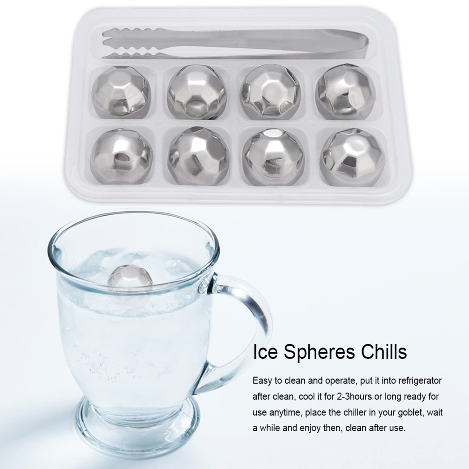 Rocas para Whisky, Accesorios para Whisky, Esferas de Hielo de Acero Inoxidable, Rocas Enfriadoras para Bebidas con Pinza, Bola de Hielo para Whisky, Cócteles y Bebidas Caseras,