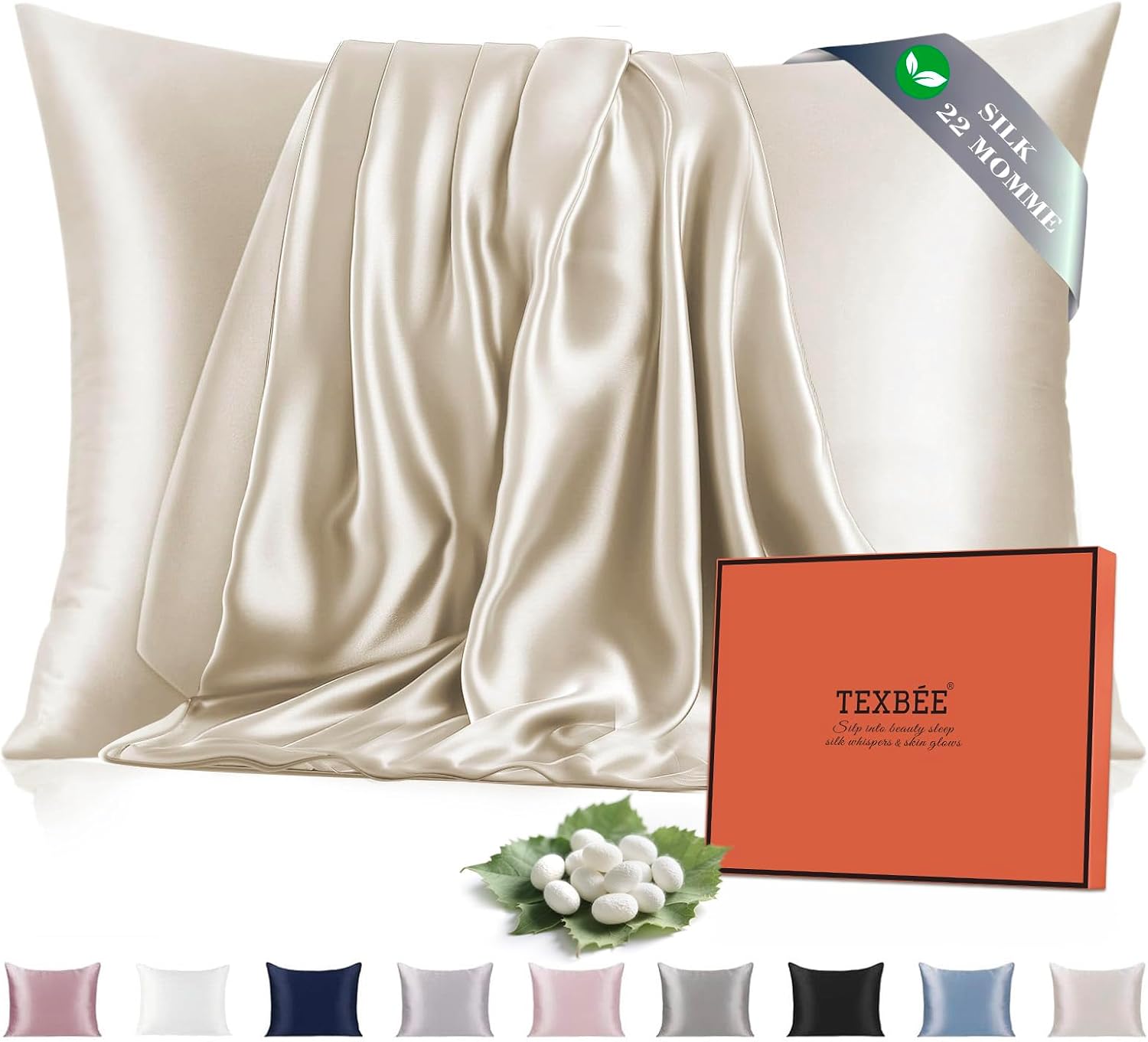 Texbee Taie d Oreiller en Soie 22 Mommes Soie Mûrier Naturelle, Anti-Âge pour Cheveux et Peau, Douceur Extrême Respirante, Coffret Cadeau -ldéal pour Offrir, Taies d’Oreillers 50×70 cm, Beige Texbee Taie d Oreiller en Soie 22 Mommes Soie Mûrier Naturelle, Anti-Âge pour Cheveux et Peau, Douceur Extrême Respirante, Coffret Cadeau -ldéal pour Offrir, Taies d’Oreillers 50×70 cm, Beige