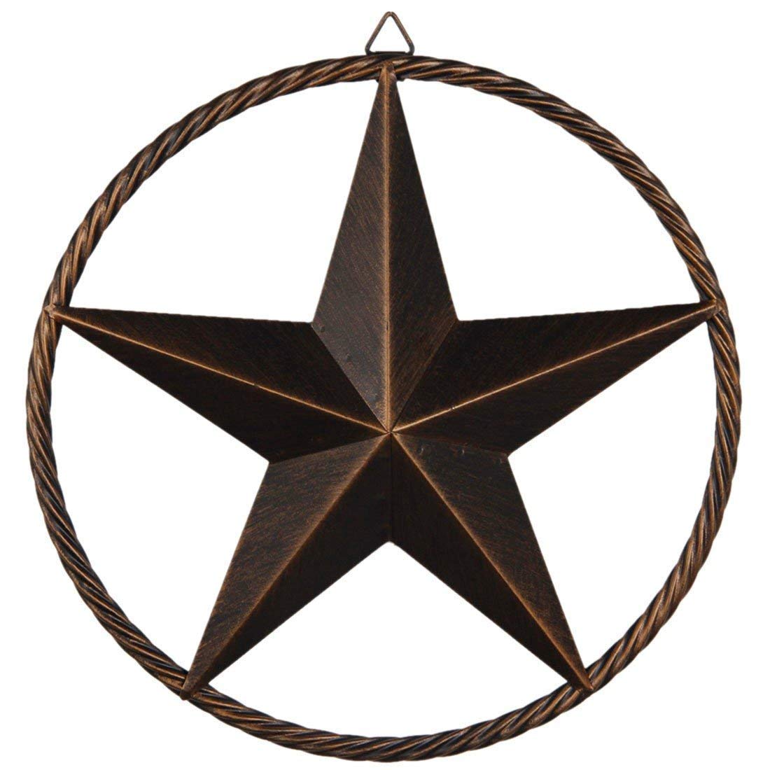 EBEILarge Metal Barn Star Western Home Wall Decor Antique Circle Dark Brown Texas Lone Star with Letters God Bless Our Home 12" EBCH17038