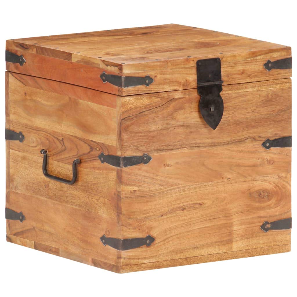 Generisch Aufbewahrungstruhe 40x40x40 cm Massives Akazienholz mit Griffen (Dunkelbraun, 40x40x40 cm)