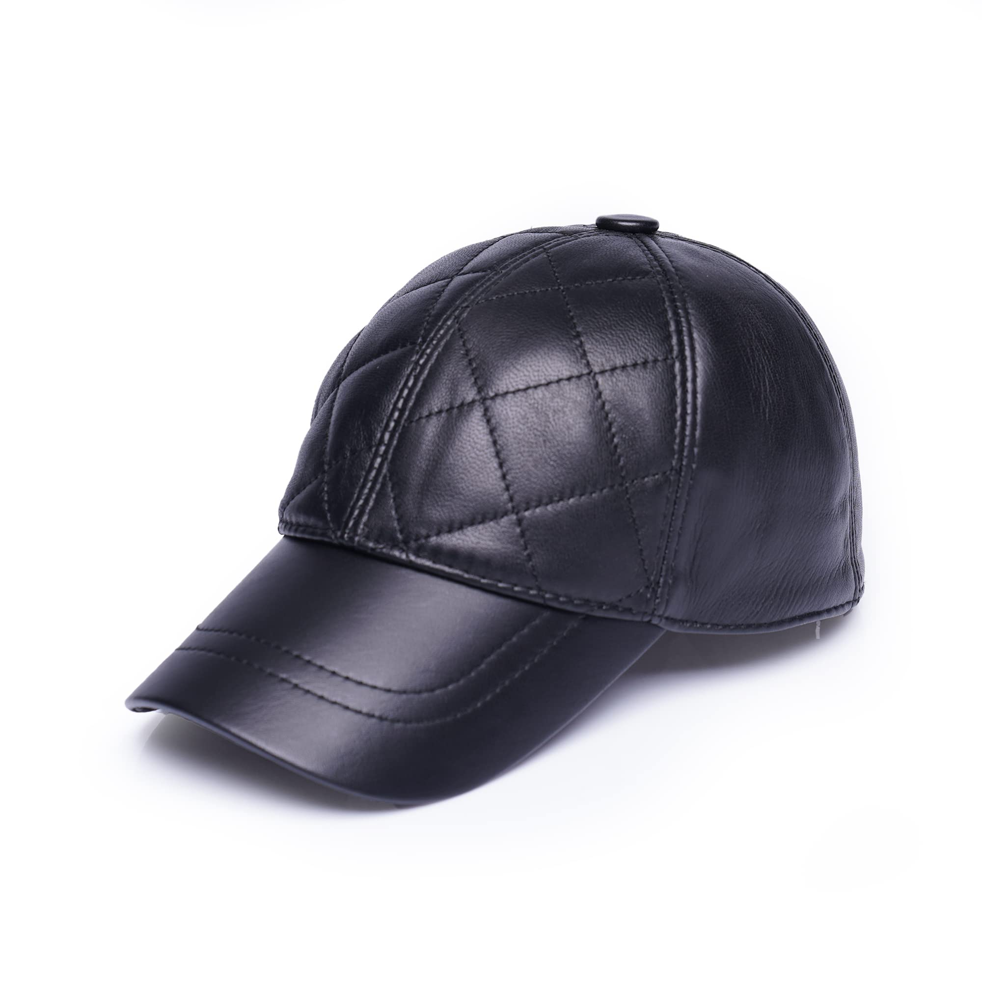 Mumcu's Leather Baseball Cap Adjustable with Diamond Design (Black)