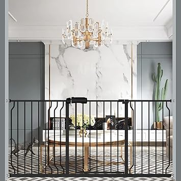 ALLAIBB Extra Wide Pressure Mounted Baby Gate Walk Through Child Kids Safety Toddler Tension White Long Large Pet Dog Gates with Extension for doorways (62.20-66.93"/158-170cm, Black)