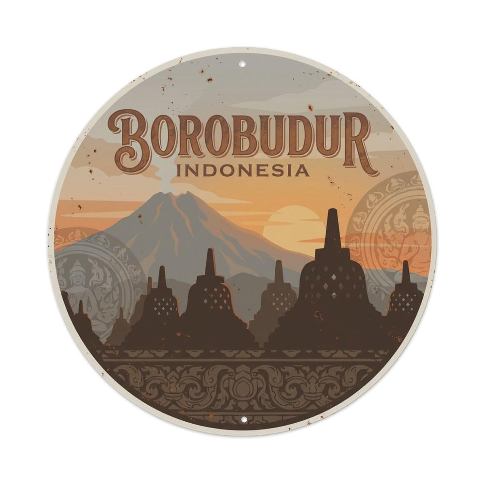 Indonesia Vintage Travel Borobudur Metal Tin Sign